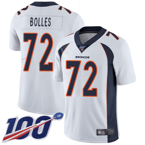 Men Denver Broncos 72 Garett Bolles White Vapor Untouchable Limited Player 100th Season Football NFL Jersey